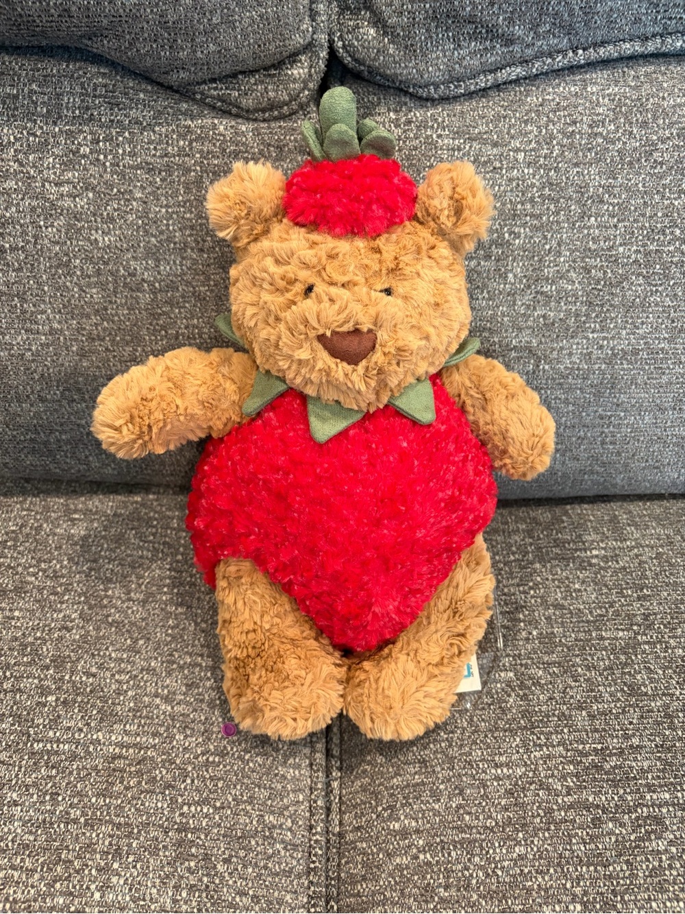 Jellycat Brown Bear Strawberry Plush with Red and Green Details